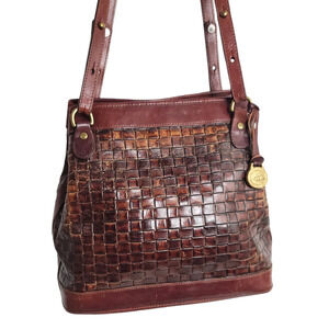 Brahmin Vintage Woven Leather Brown Top Carry Shoulder Bag Satchel Handbag